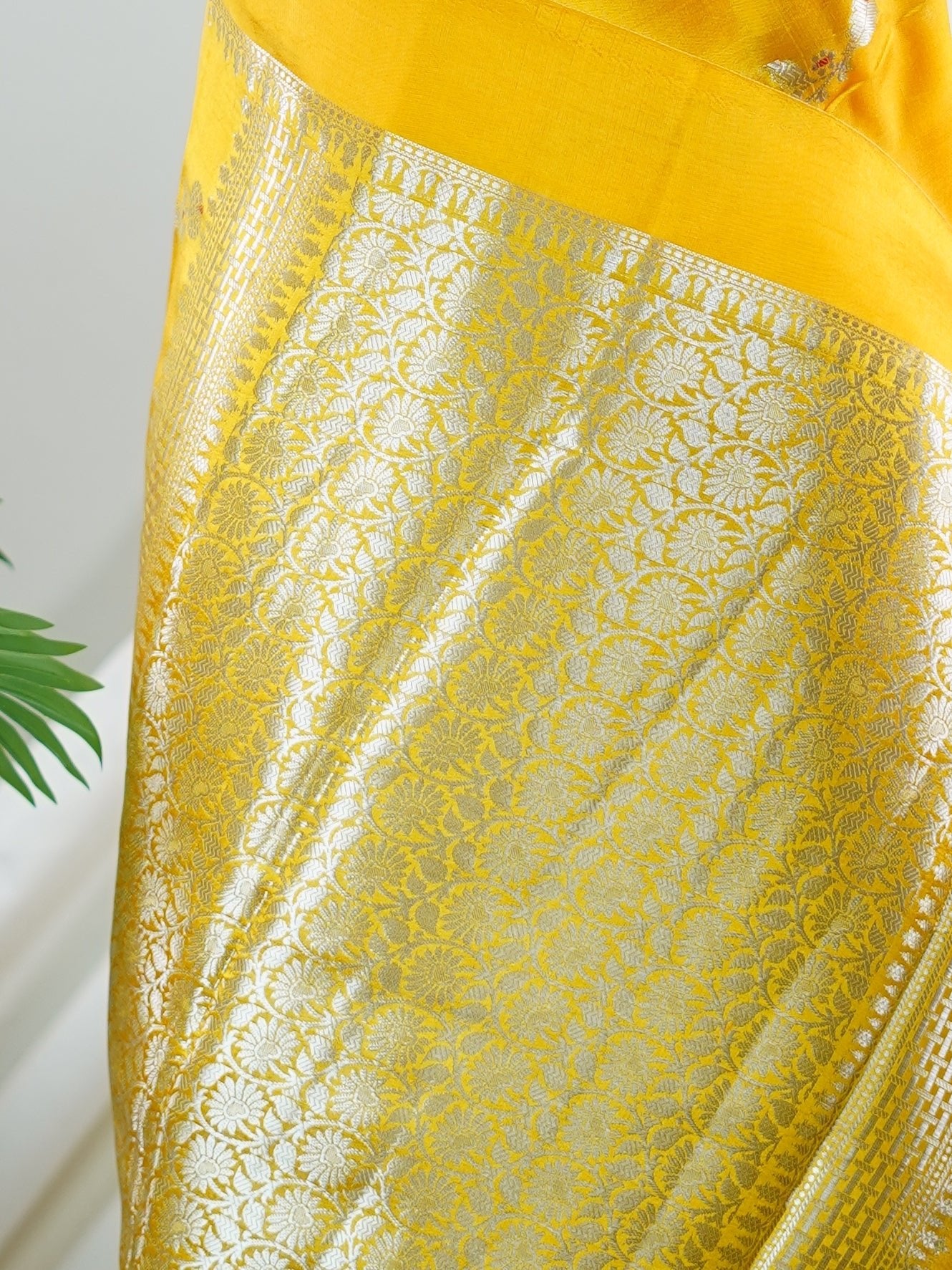 Katan Yellow 100% Pure Katan Soft Silk - Manoranjitham Weaves - Handloom Store