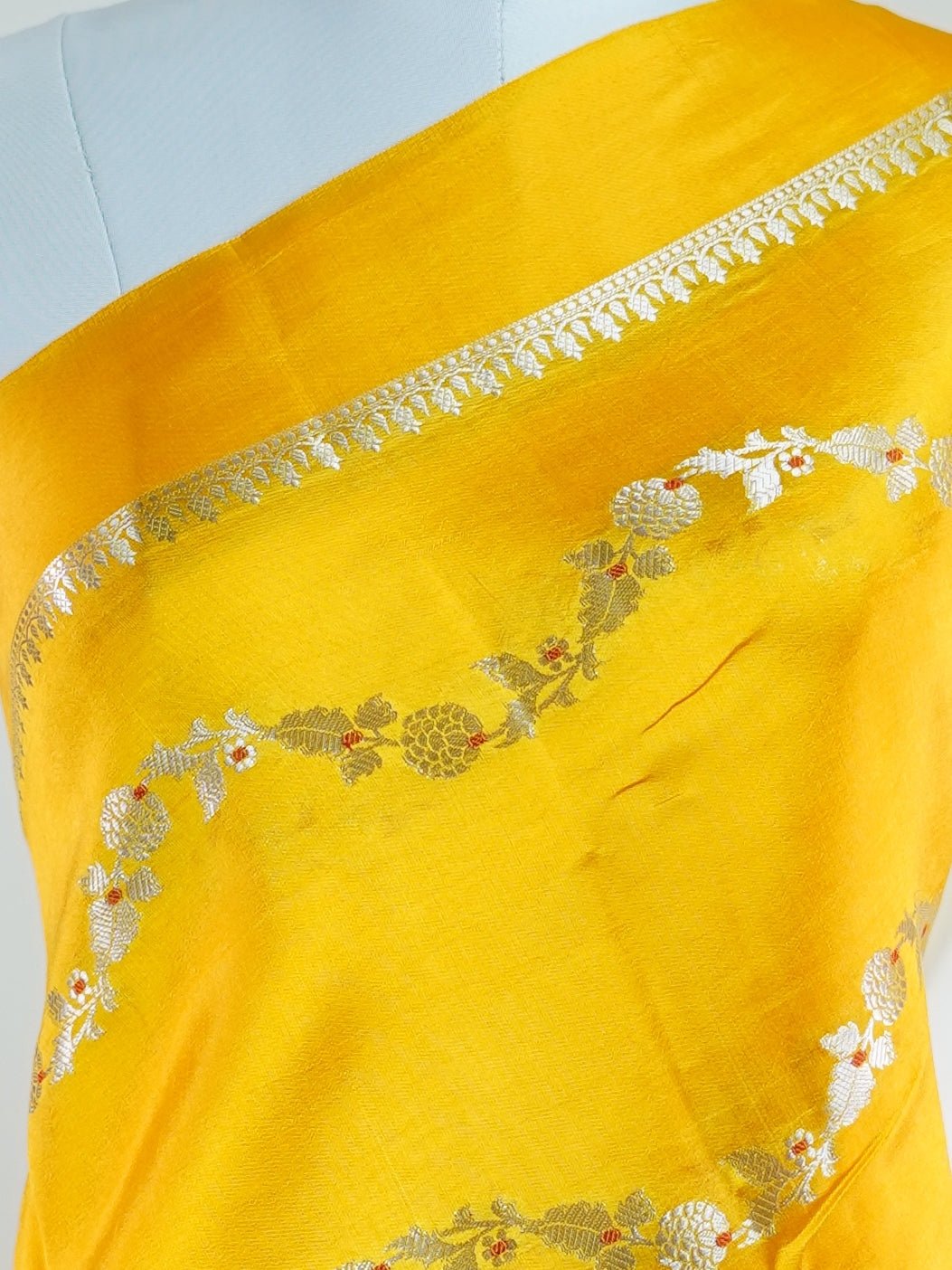 Katan Yellow 100% Pure Katan Soft Silk - Manoranjitham Weaves - Handloom Store