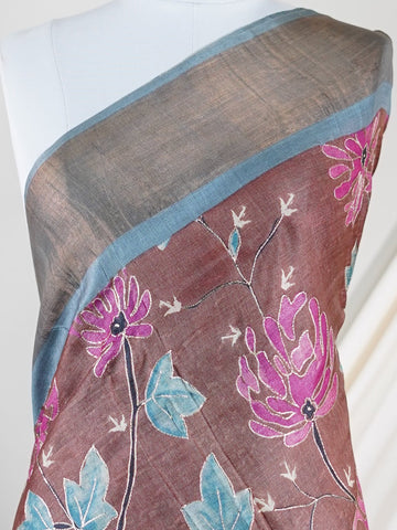 Tussars A Tussar saree with digital print and intricate Aari Peeta work, combining contemporary style with delicate handcraft. Rageshreea - Tussar Silk Saree | Digital Print - Manoranjitham Weaves - Handloom Store