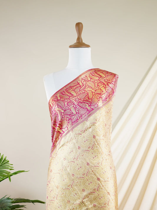 Kanchipuram Silk Light Biscuit 100% Pure Silk  - Manoranjitham Weaves - Handloom Store