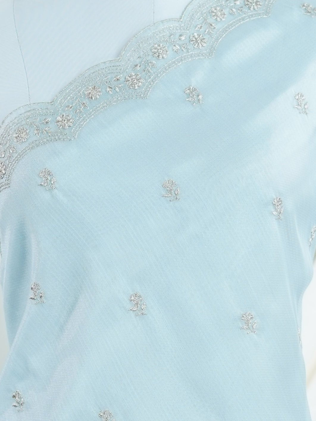 Katan Powder Blue 100% Pure Tissue - Manoranjitham Weaves - Handloom Store