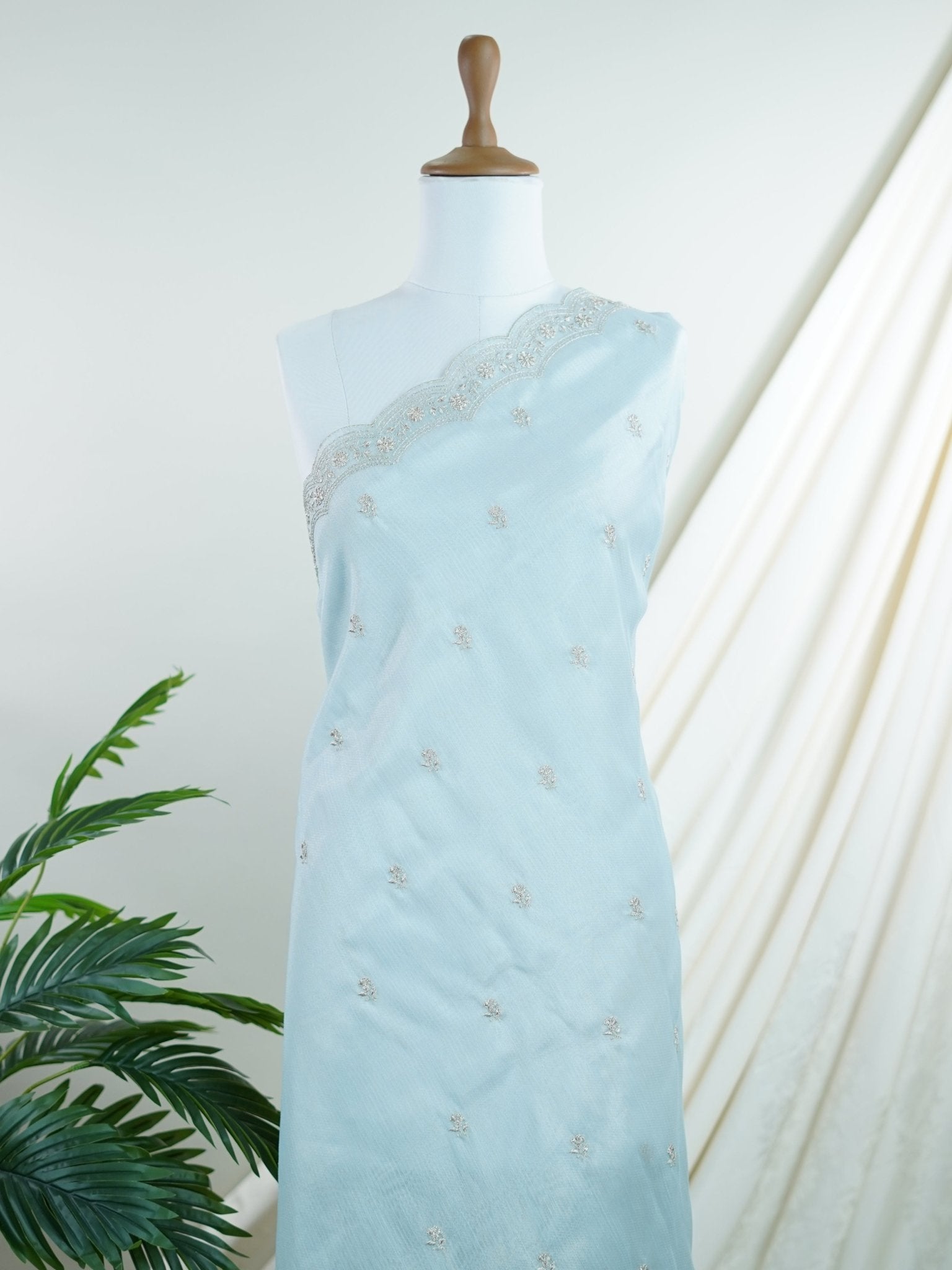 Katan Powder Blue 100% Pure Tissue - Manoranjitham Weaves - Handloom Store