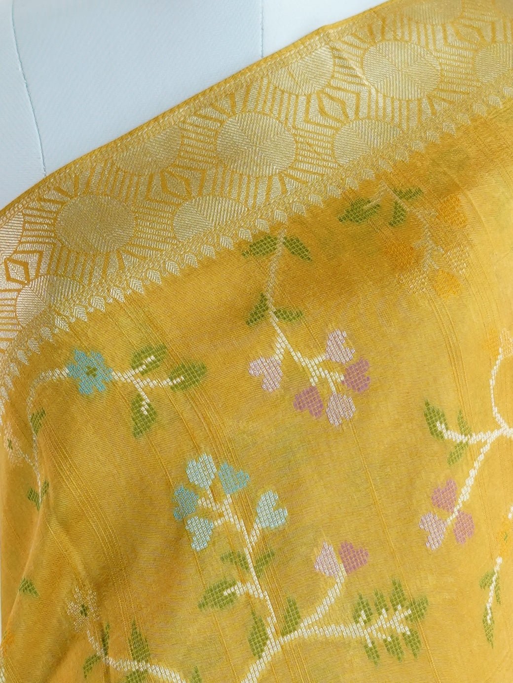 Georgette Yellow  Tussar Georgette - Manoranjitham Weaves - Handloom Store
