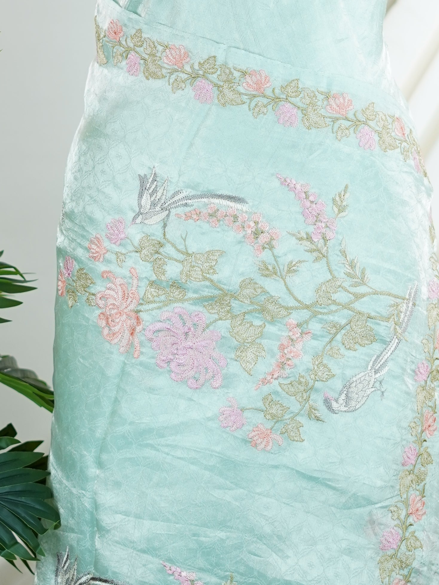 Katan Powder Blue 100% Pure Tissue - Manoranjitham Weaves - Handloom Store