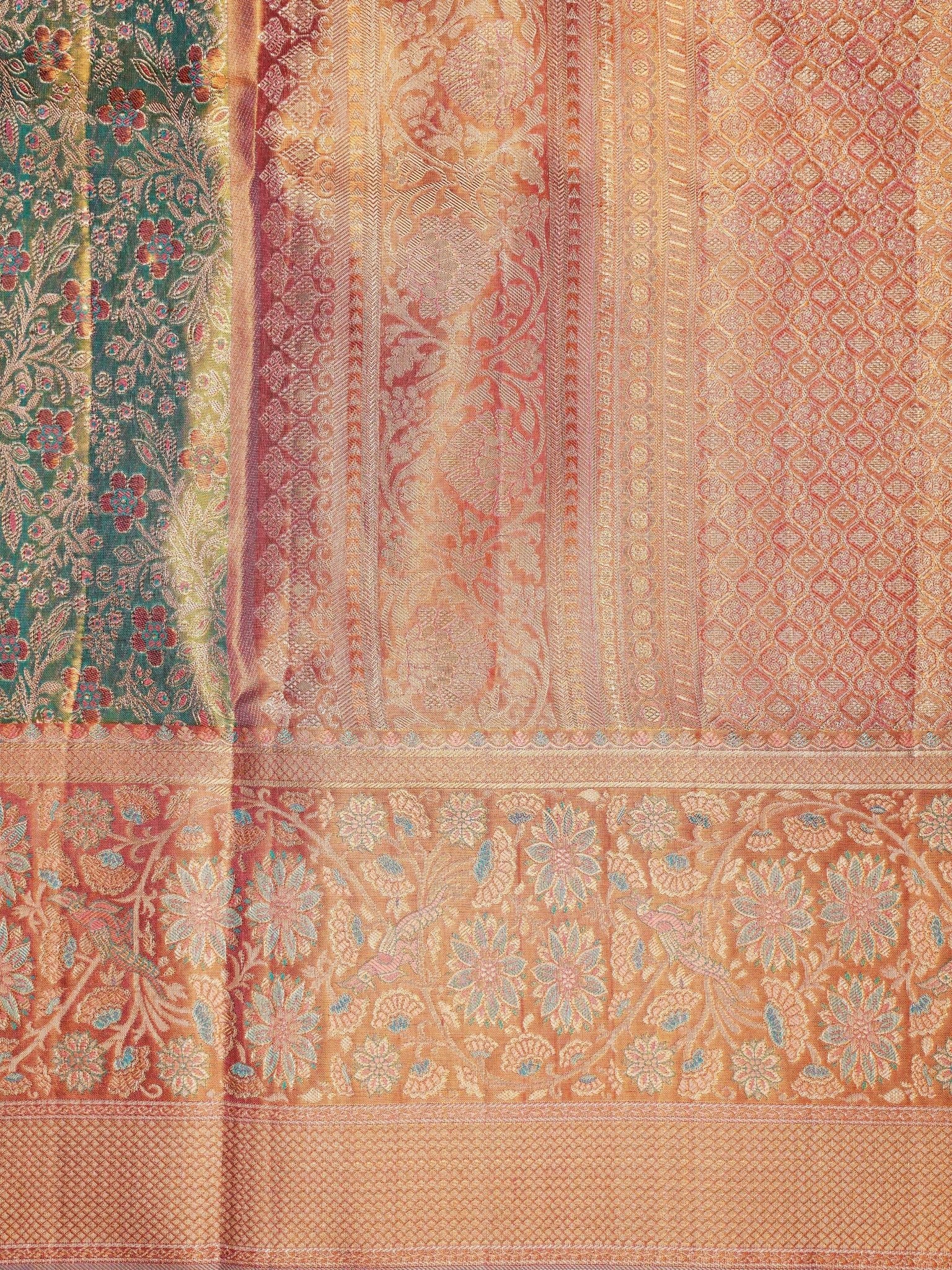 Kanchipuram Silk Handwoven to perfection, this 100% Pure Silk  saree in Red with Red detailing is a tribute to India’s rich weaving traditions. Ideal for weddings and grand occasions. Paraj - Manoranjitham Weaves - Handloom Store