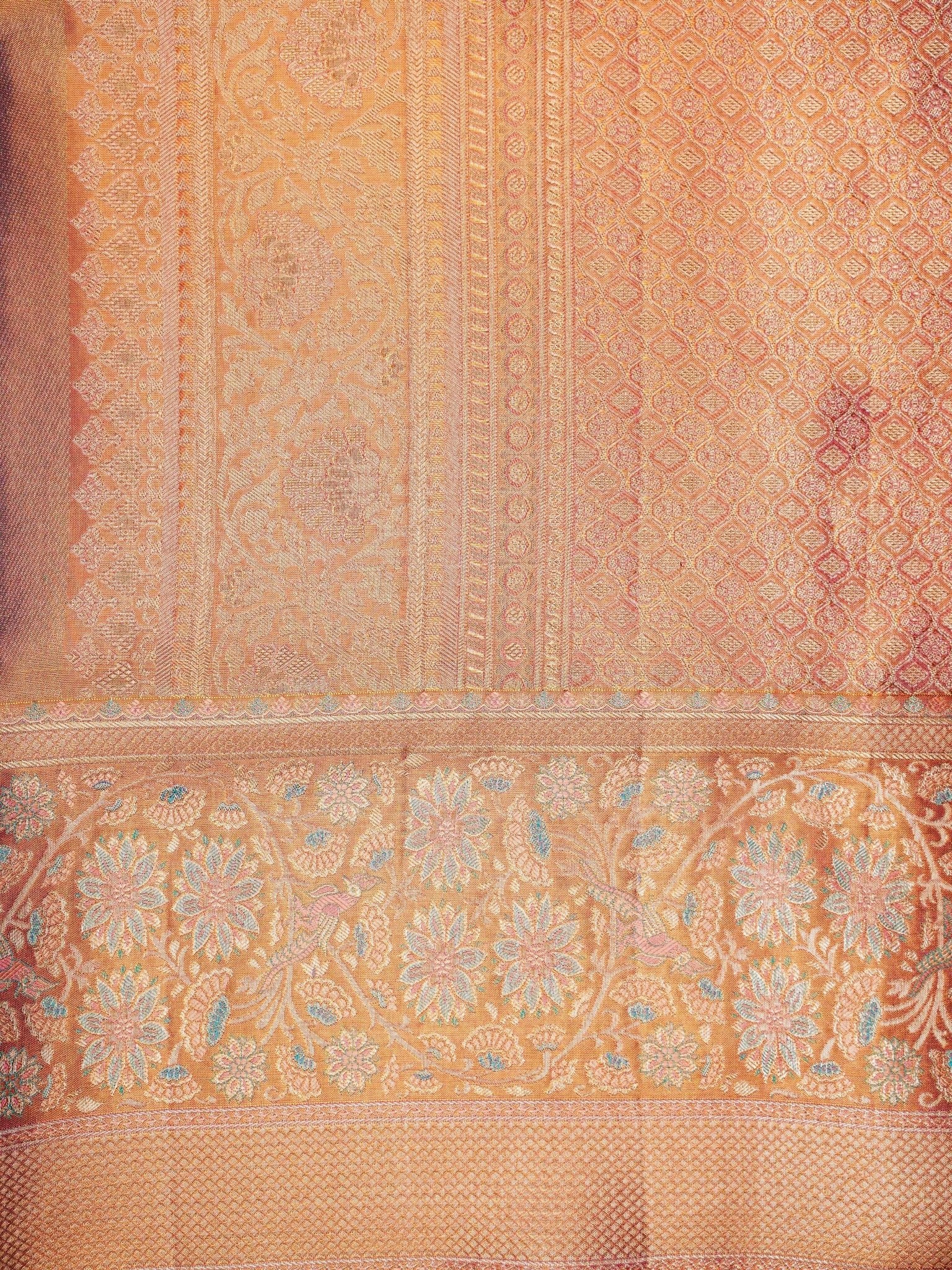 Kanchipuram Silk Handwoven to perfection, this 100% Pure Silk  saree in Red with Red detailing is a tribute to India’s rich weaving traditions. Ideal for weddings and grand occasions. Paraj - Manoranjitham Weaves - Handloom Store