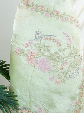 Katan Woven in the storied looms of Varanasi, this tissue saree is a luminous canvas of delicate embroidery. Its gossamer sheen and intricate handwork come together in a drape that feels both weightless and regal. A graceful choice for celebrations that call for quiet opulence. #TissueSaree #EmbroideredElegance #VaranasiHandloom #SheerLuxury #TimelessDrape Sadhana - Manoranjitham Weaves - Handloom Store