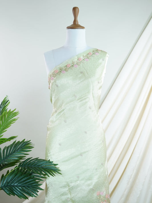 Katan Pista Green 100% Pure Tissue - Manoranjitham Weaves - Handloom Store