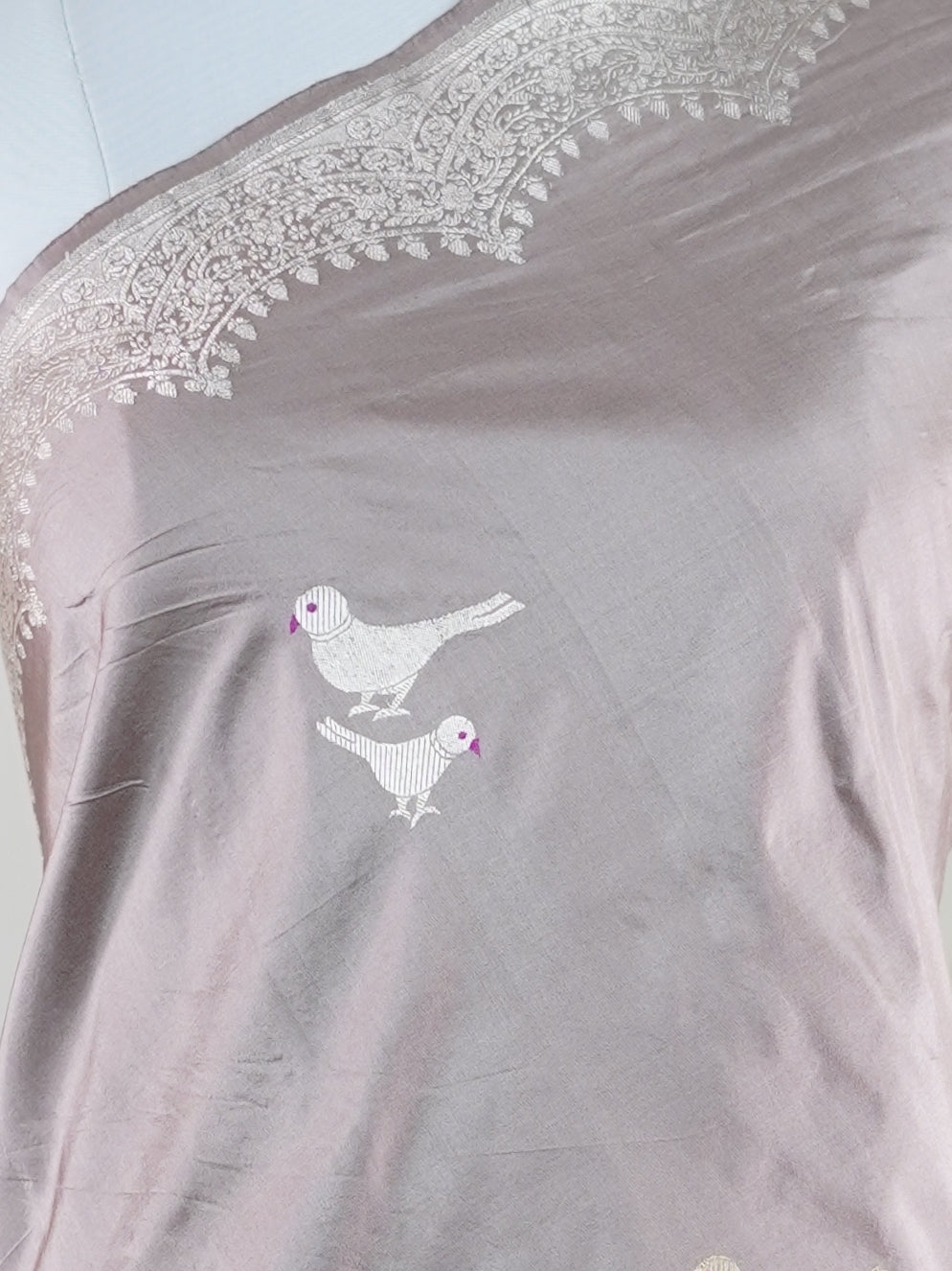 Katan Grey 100% Pure Katan Silk - Manoranjitham Weaves - Handloom Store