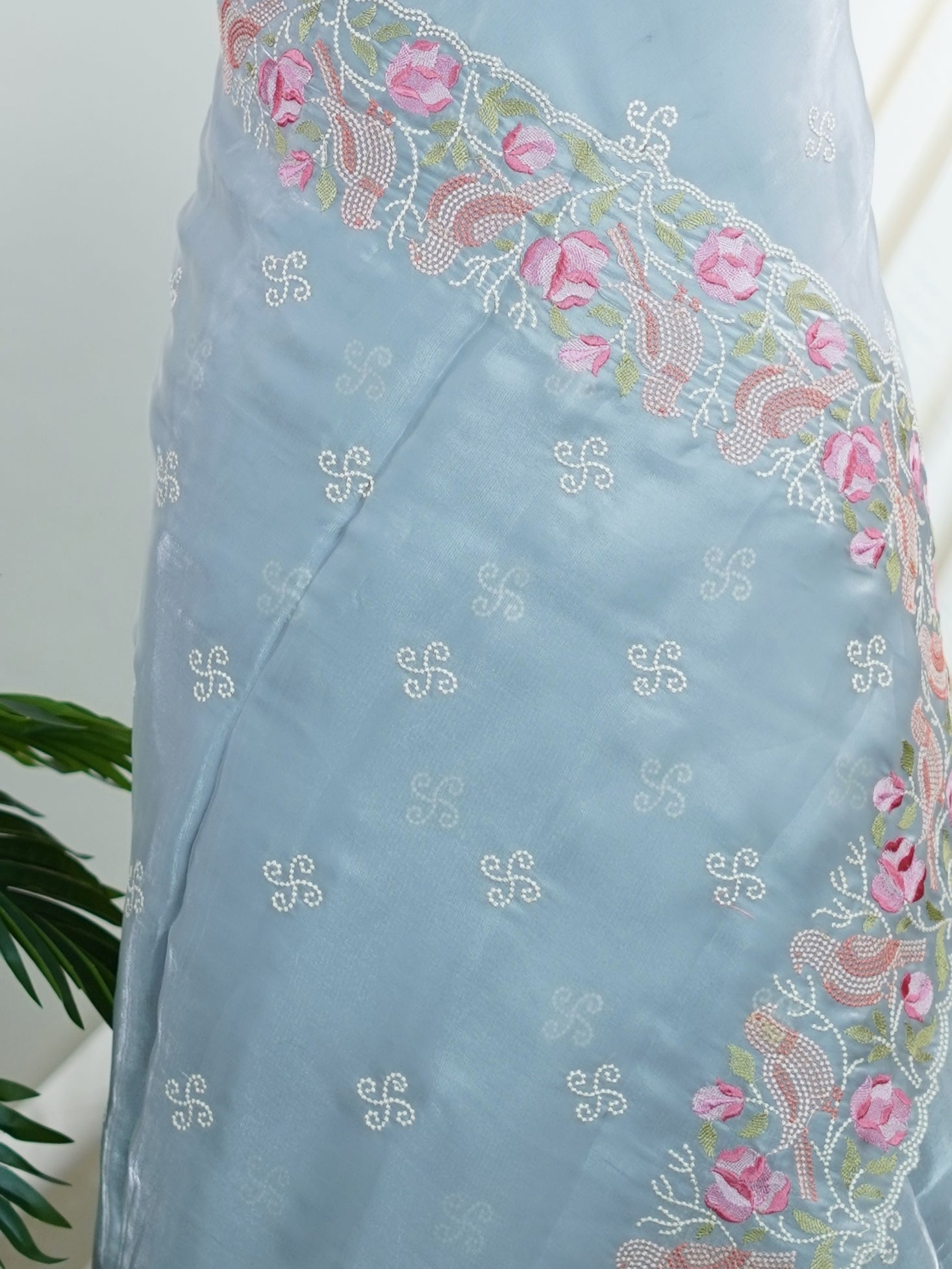 Katan Grey 100% Pure Tissue - Manoranjitham Weaves - Handloom Store