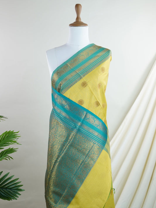 Chanderi Lemon Kota - Manoranjitham Weaves - Handloom Store