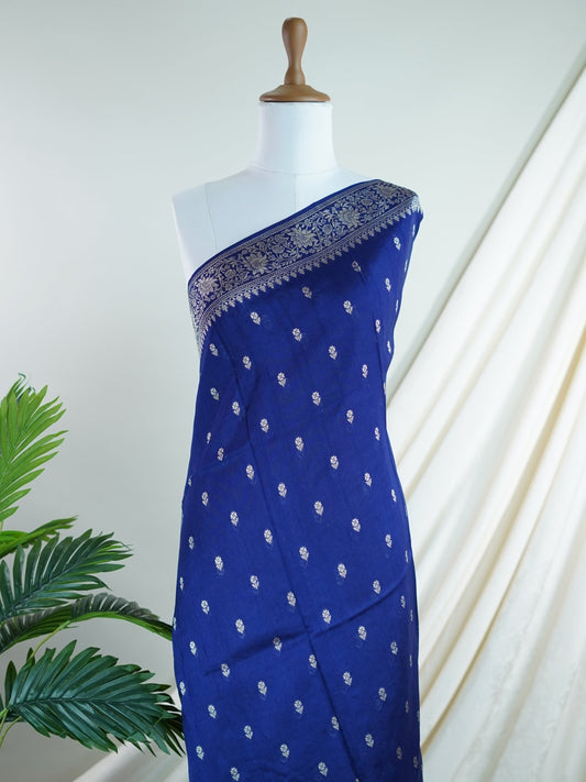Georgette Royal Blue Tussar Georgette - Manoranjitham Weaves - Handloom Store