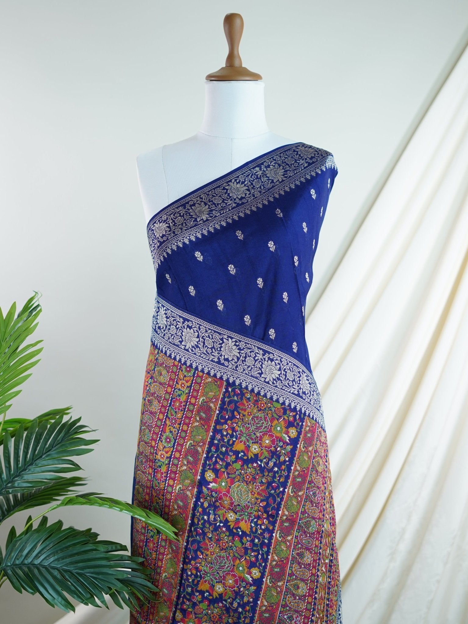 Georgette Royal Blue Tussar Georgette - Manoranjitham Weaves - Handloom Store