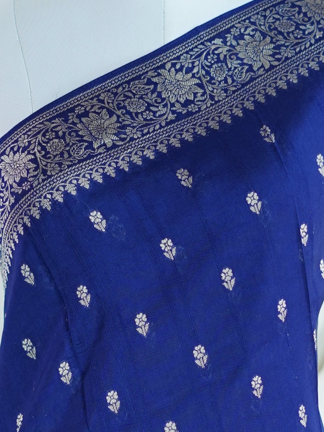 Georgette Royal Blue Tussar Georgette - Manoranjitham Weaves - Handloom Store