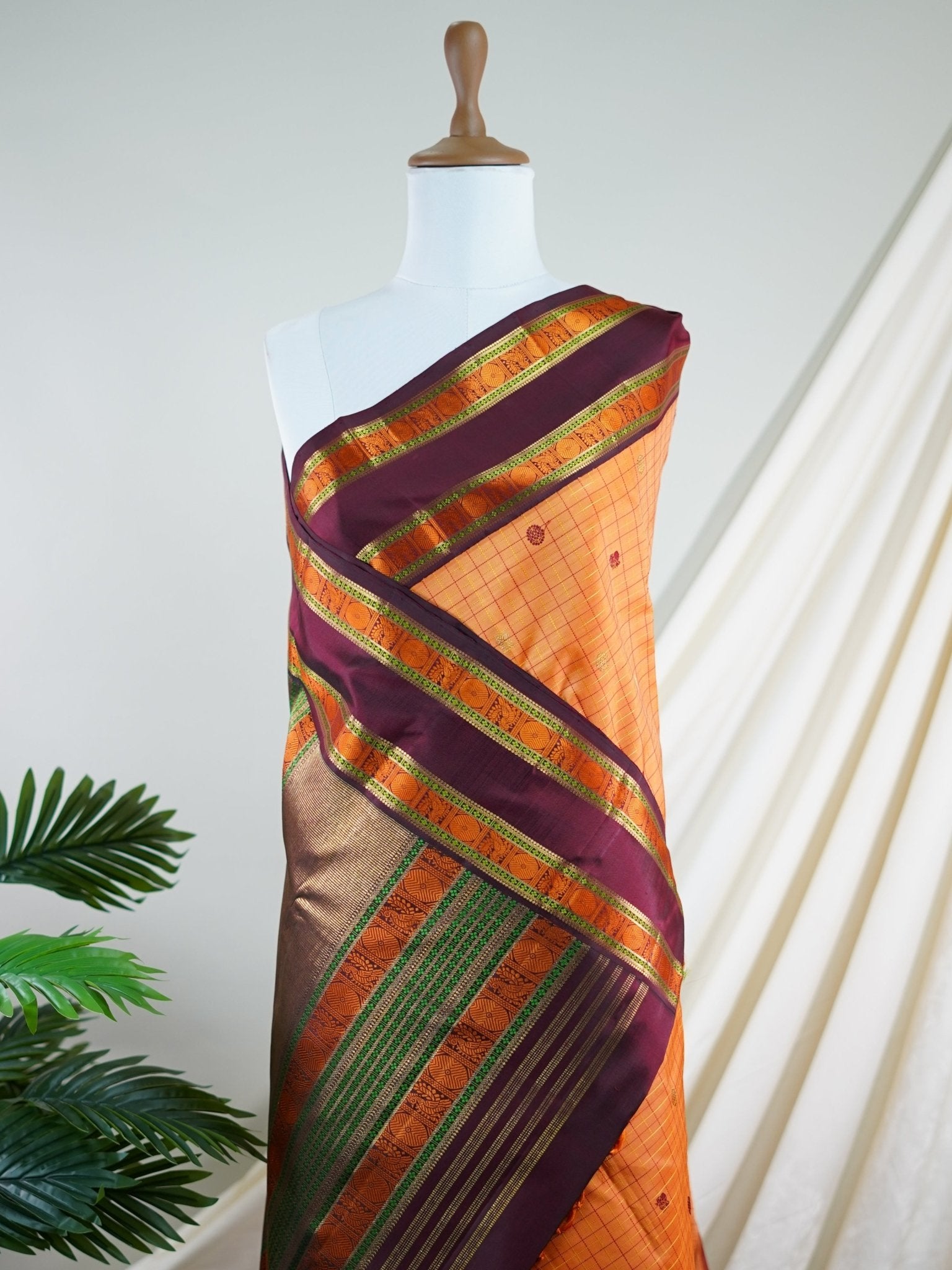 Kanchipuram Silk Orange 100% Pure Silk  - Manoranjitham Weaves - Handloom Store