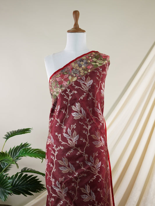 Katan Maroon 100% Pure Silk  - Manoranjitham Weaves - Handloom Store