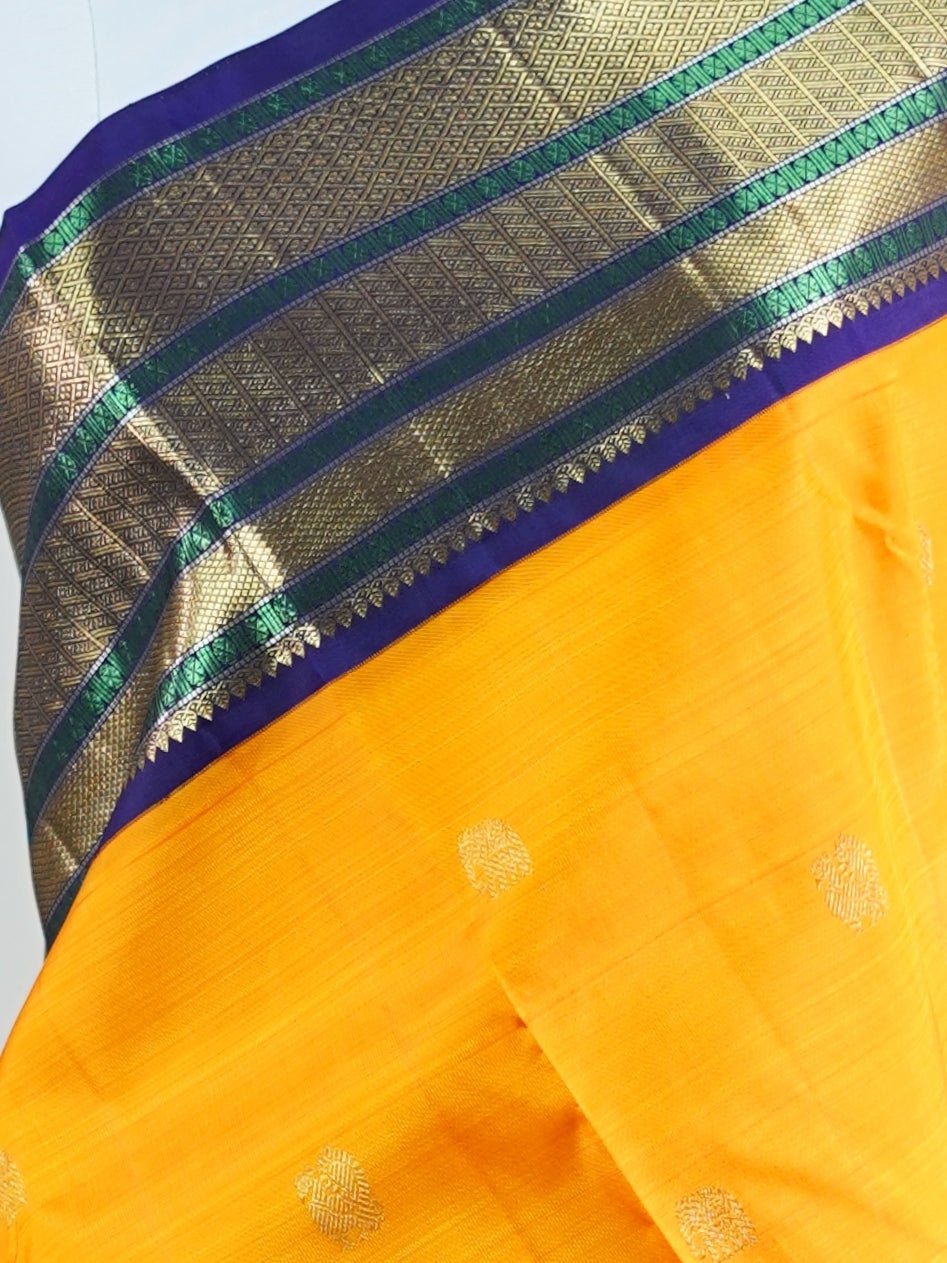 Kanchipuram Silk Orange 100% Pure Silk  - Manoranjitham Weaves - Handloom Store