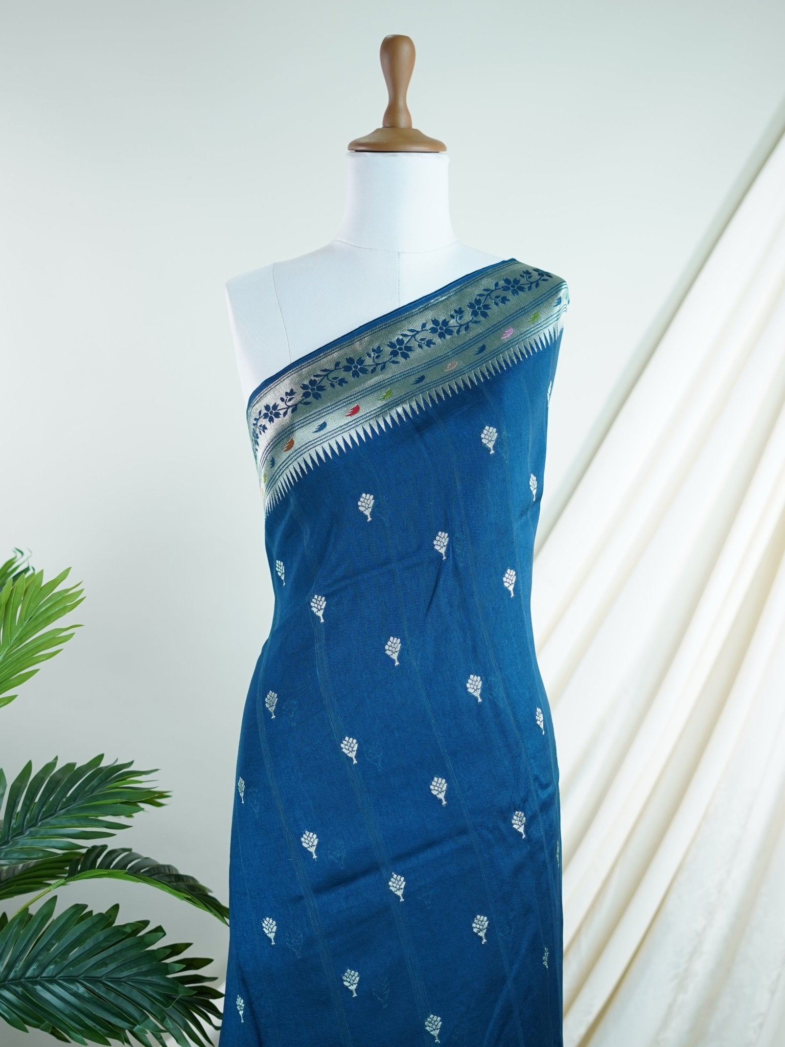 Georgette Blue Tussar Georgette - Manoranjitham Weaves - Handloom Store