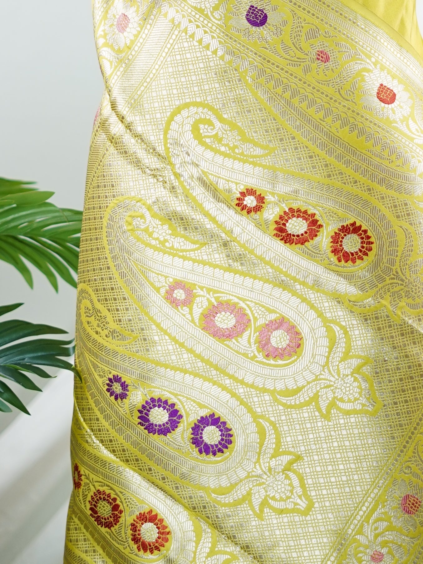 Katan Pista Green 100% Pure Katan Silk - Manoranjitham Weaves - Handloom Store