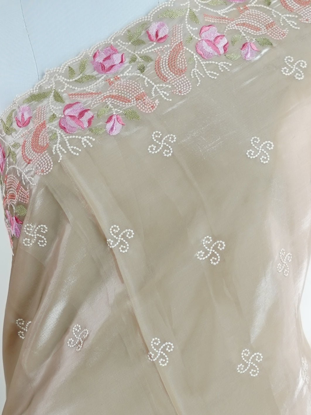 Katan Beige 100% Pure Tissue - Manoranjitham Weaves - Handloom Store