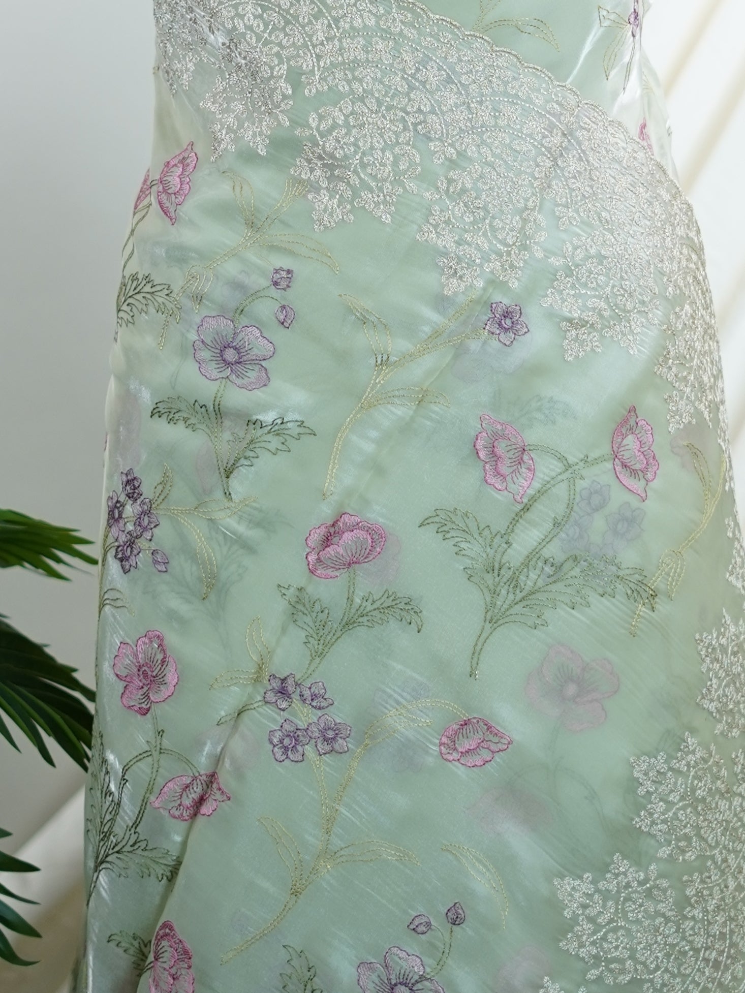 Katan Green 100% Pure Tissue - Manoranjitham Weaves - Handloom Store