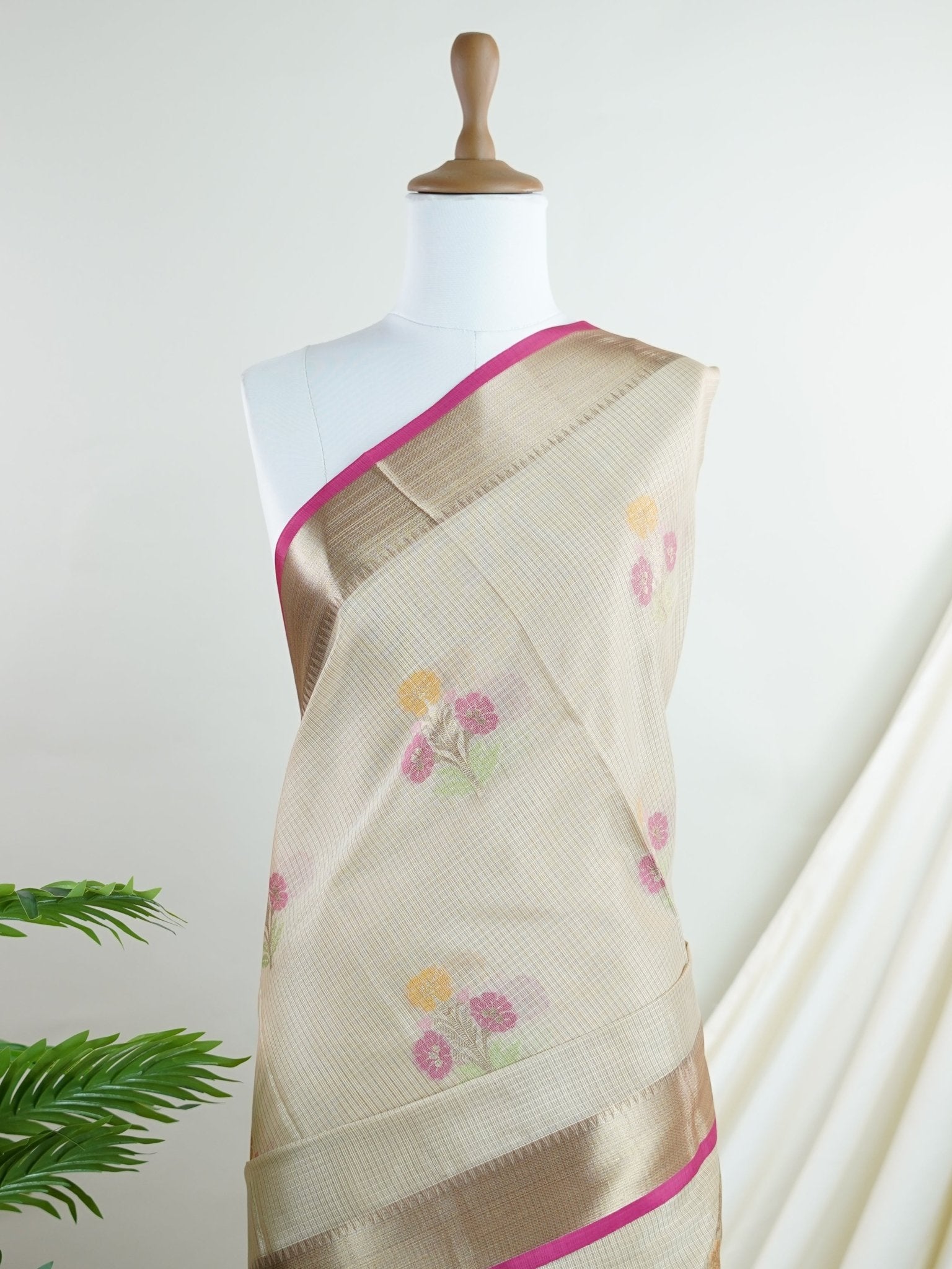 Fancy Beige Kota - Manoranjitham Weaves - Handloom Store