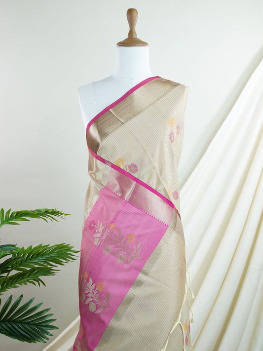Fancy Beige Kota - Manoranjitham Weaves - Handloom Store
