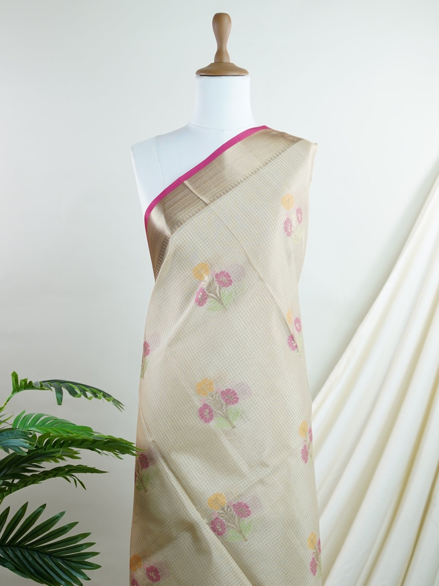 Fancy Beige Kota - Manoranjitham Weaves - Handloom Store