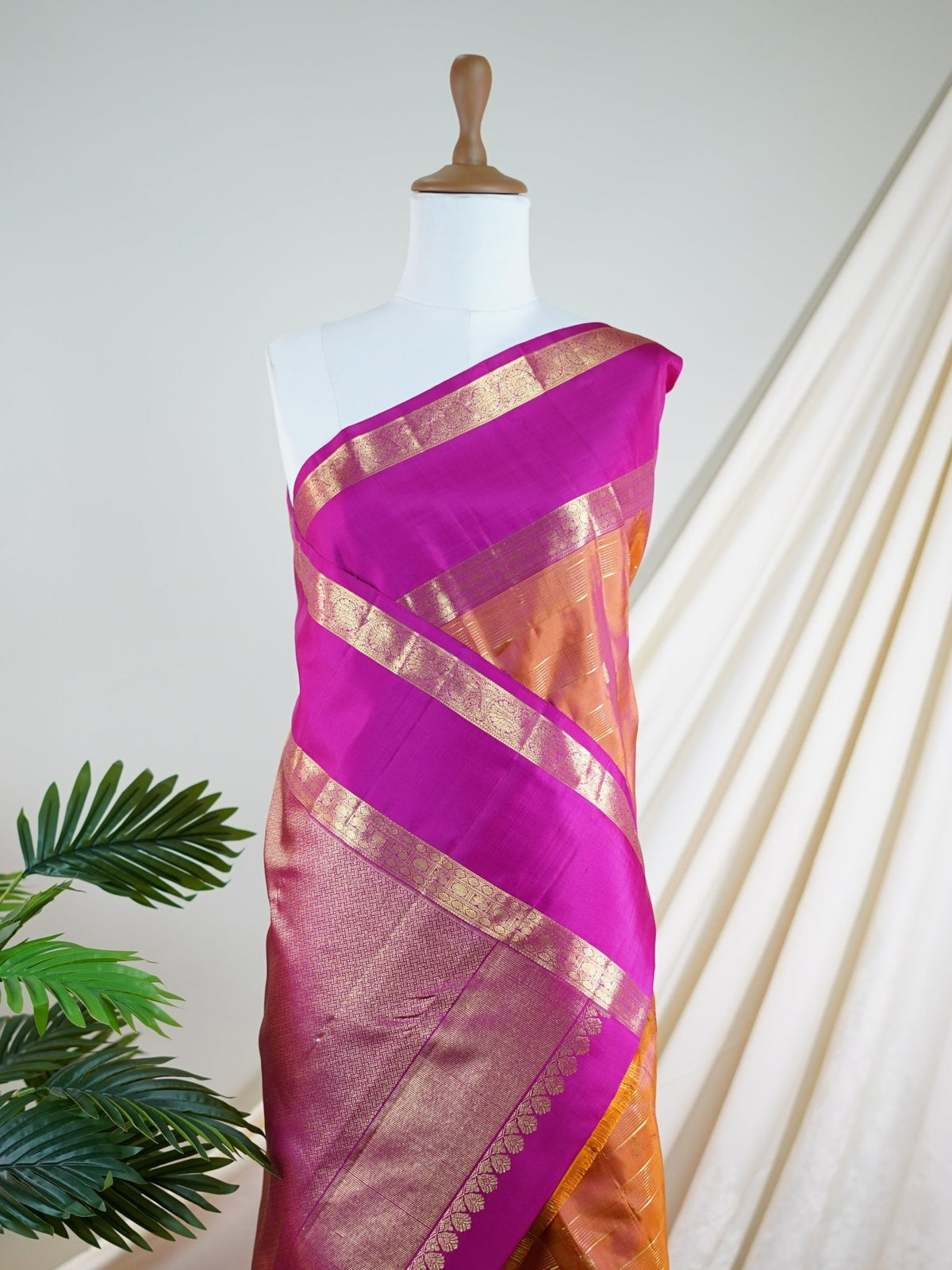 Kanchipuram Silk Peach 100% Pure Silk  - Manoranjitham Weaves - Handloom Store