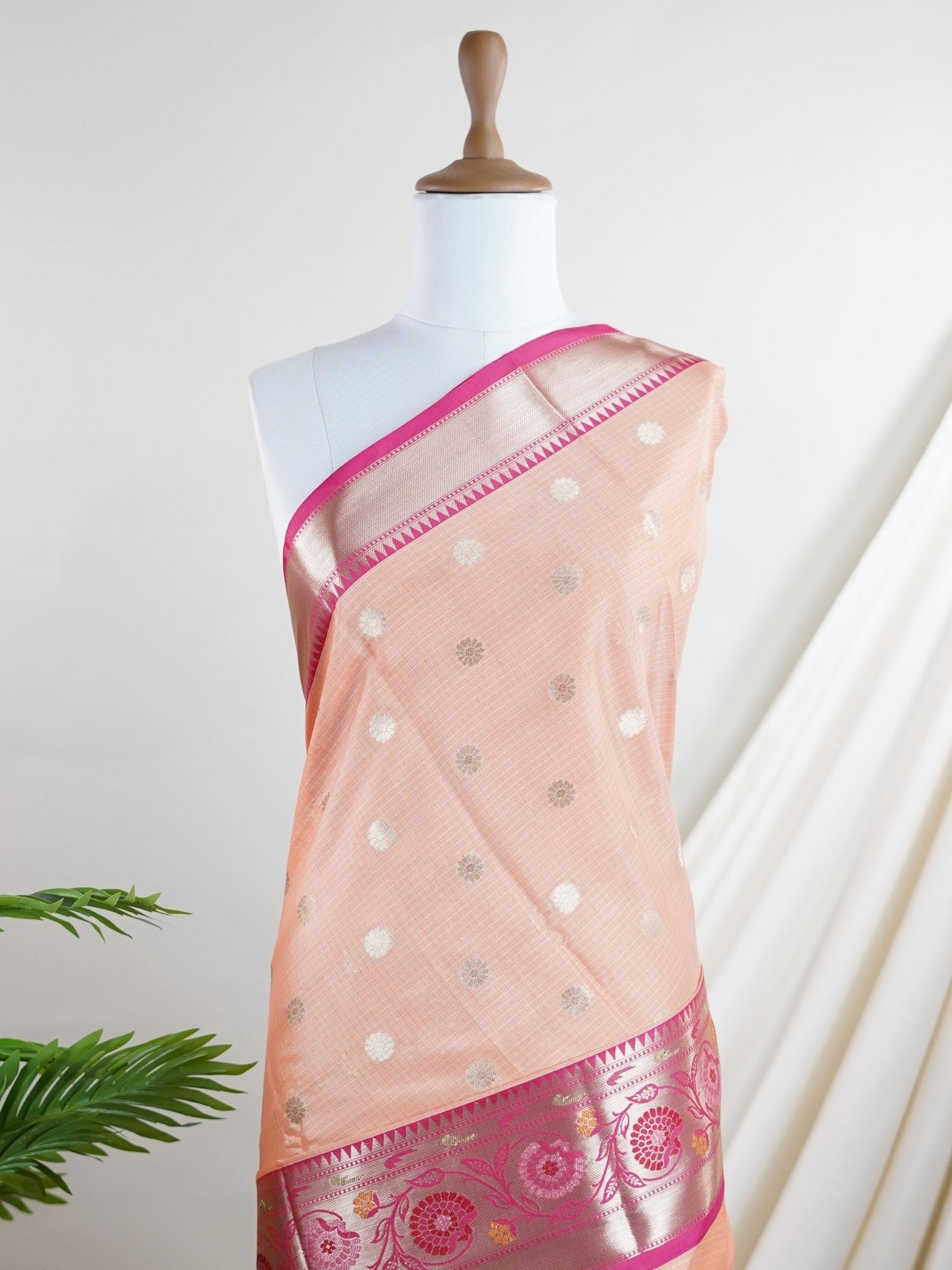 Fancy Orange Kota - Manoranjitham Weaves - Handloom Store