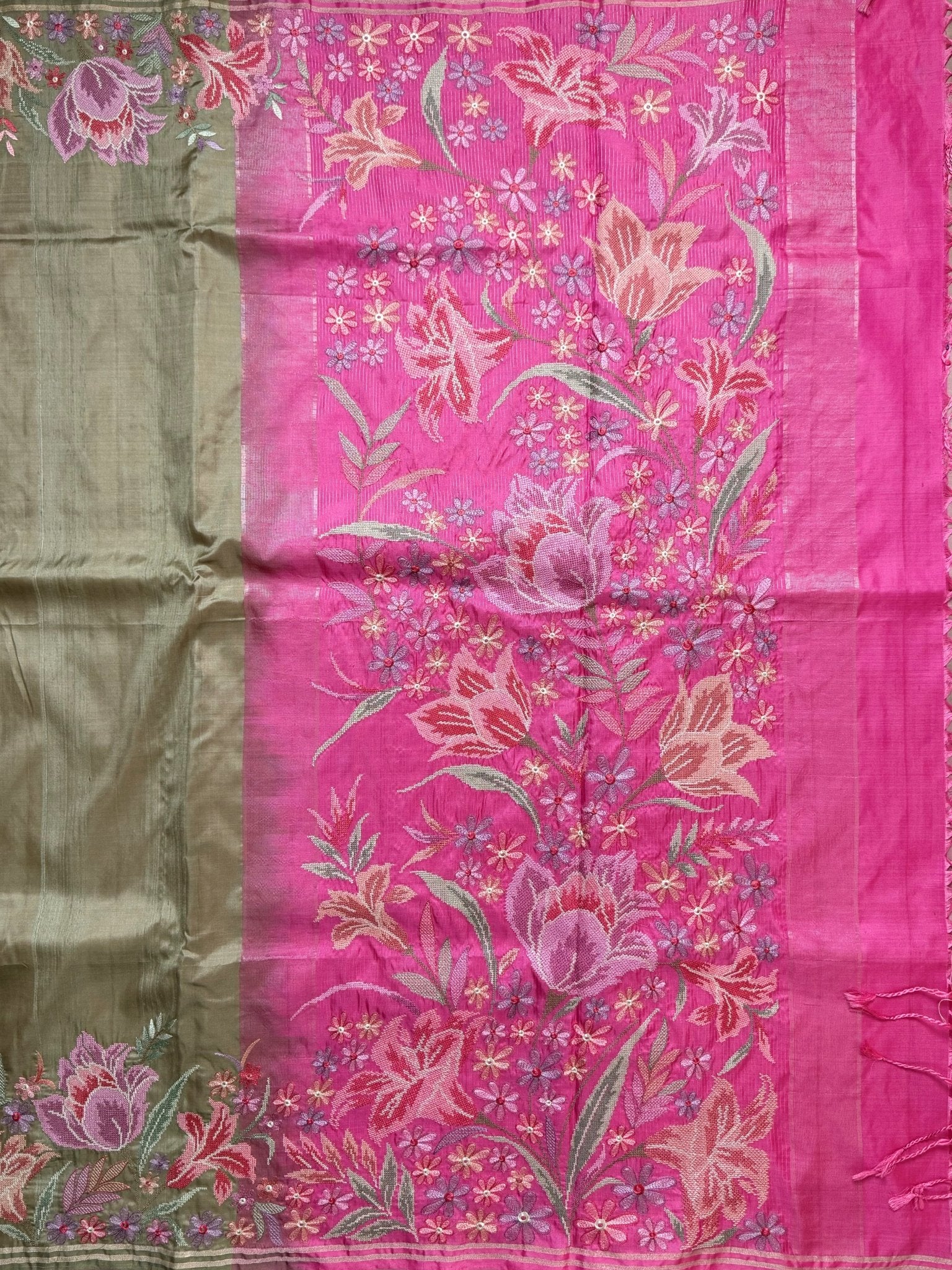 Kanchipuram Silk Olive Green 100% Pure Silk  - Manoranjitham Weaves - Handloom Store