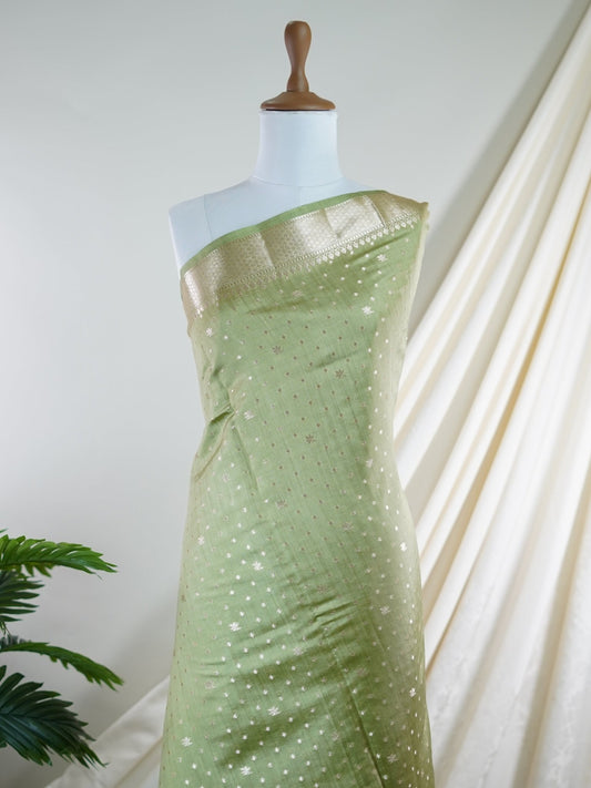 Chiniya Silk Pista Green 100% Pure Katan Soft Silk - Manoranjitham Weaves - Handloom Store