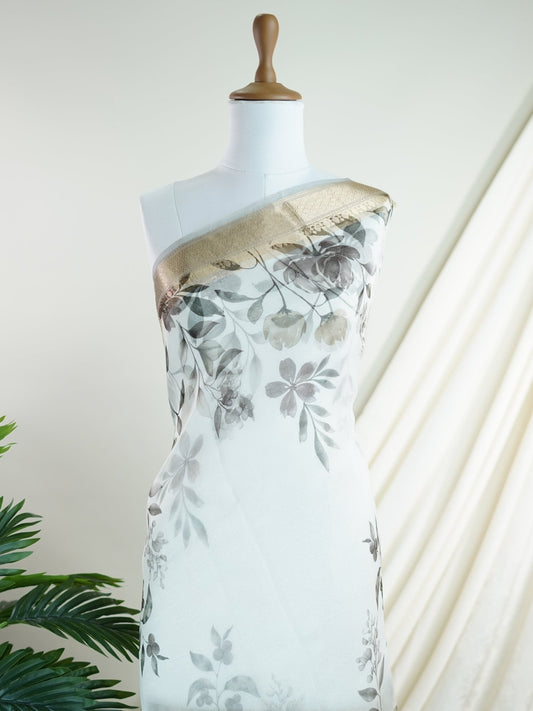 Organza White 100% Pure Organza Silk - Manoranjitham Weaves - Handloom Store