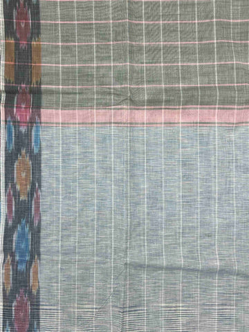 Bengal Cottons Turquoise South Cotton with Ikkat Style Borders &amp; Grey Blouse Ranjani - Cottons & Linens saree - Manoranjitham Weaves - Handloom Store