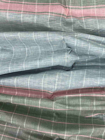 Bengal Cottons Turquoise South Cotton with Ikkat Style Borders &amp; Grey Blouse Ranjani - Cottons & Linens saree - Manoranjitham Weaves - Handloom Store