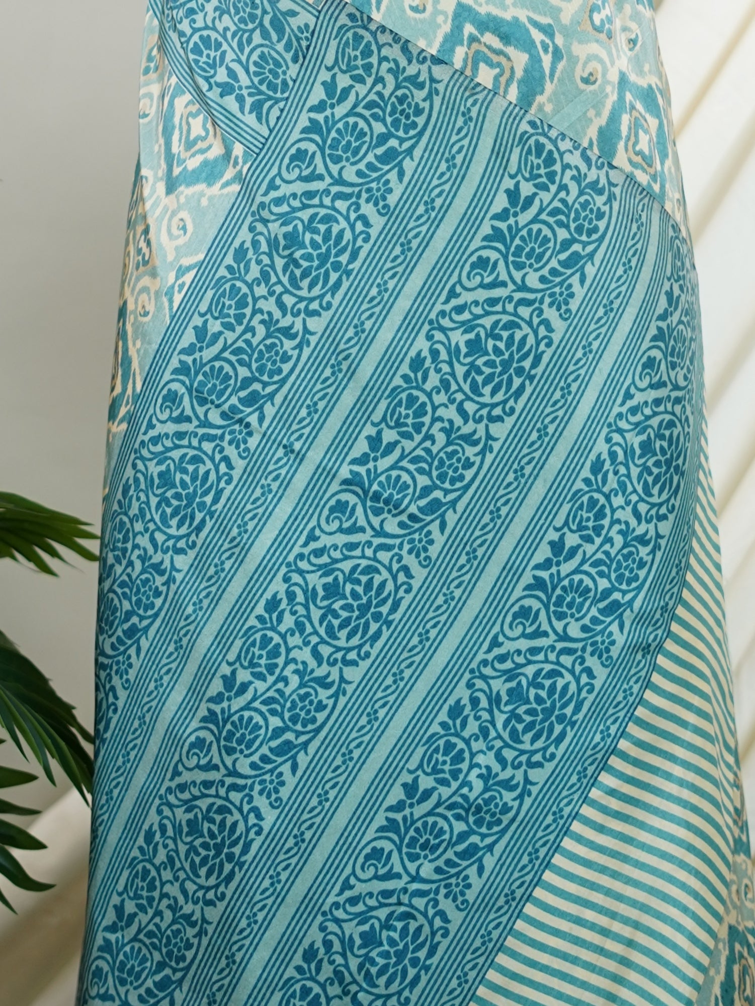 Satin Sea Blue  Semi Mushru - Manoranjitham Weaves - Handloom Store