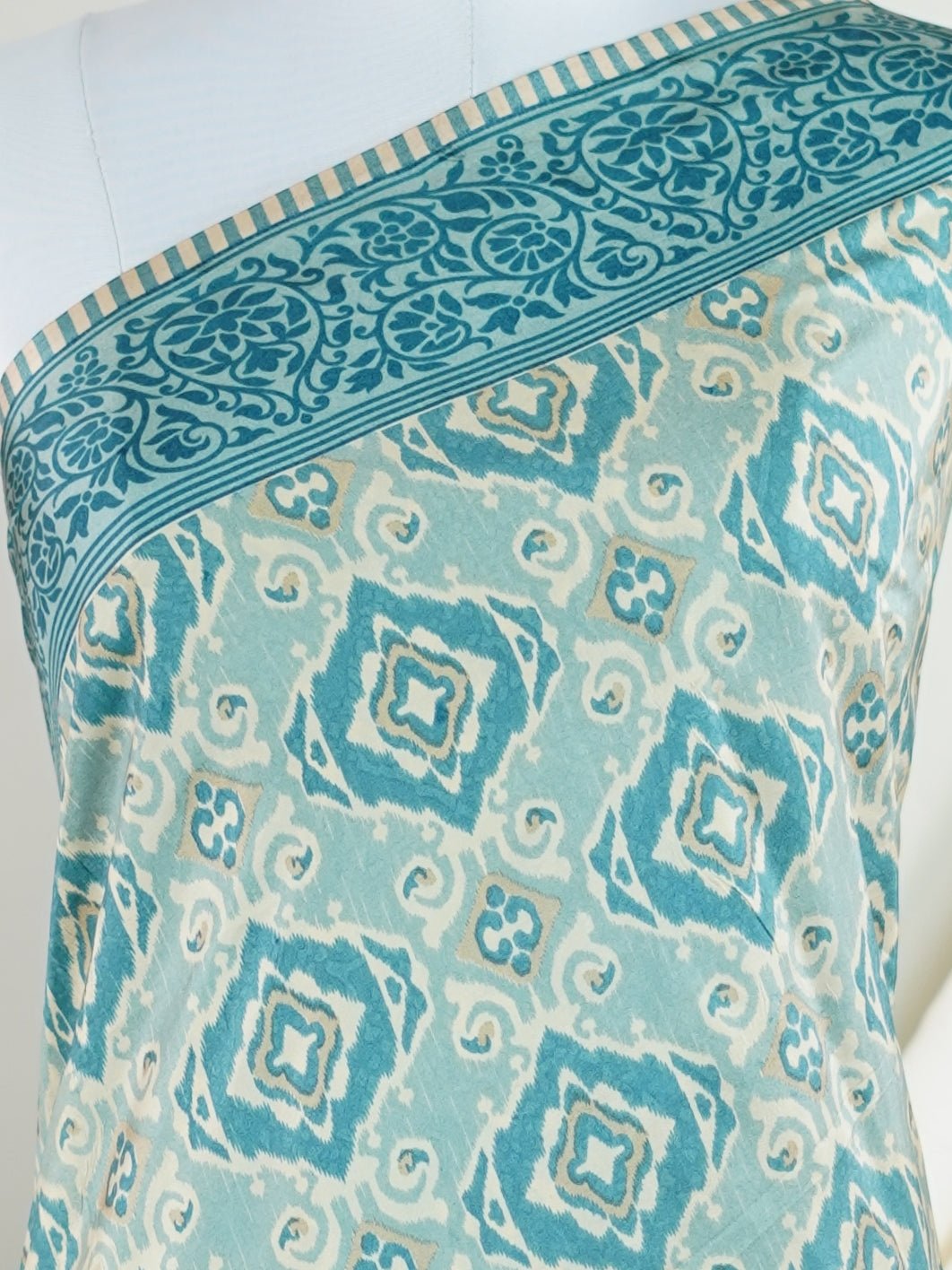 Satin Sea Blue  Semi Mushru - Manoranjitham Weaves - Handloom Store