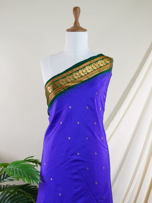 Narayanpet Blue 100% Pure Silk  - Manoranjitham Weaves - Handloom Store