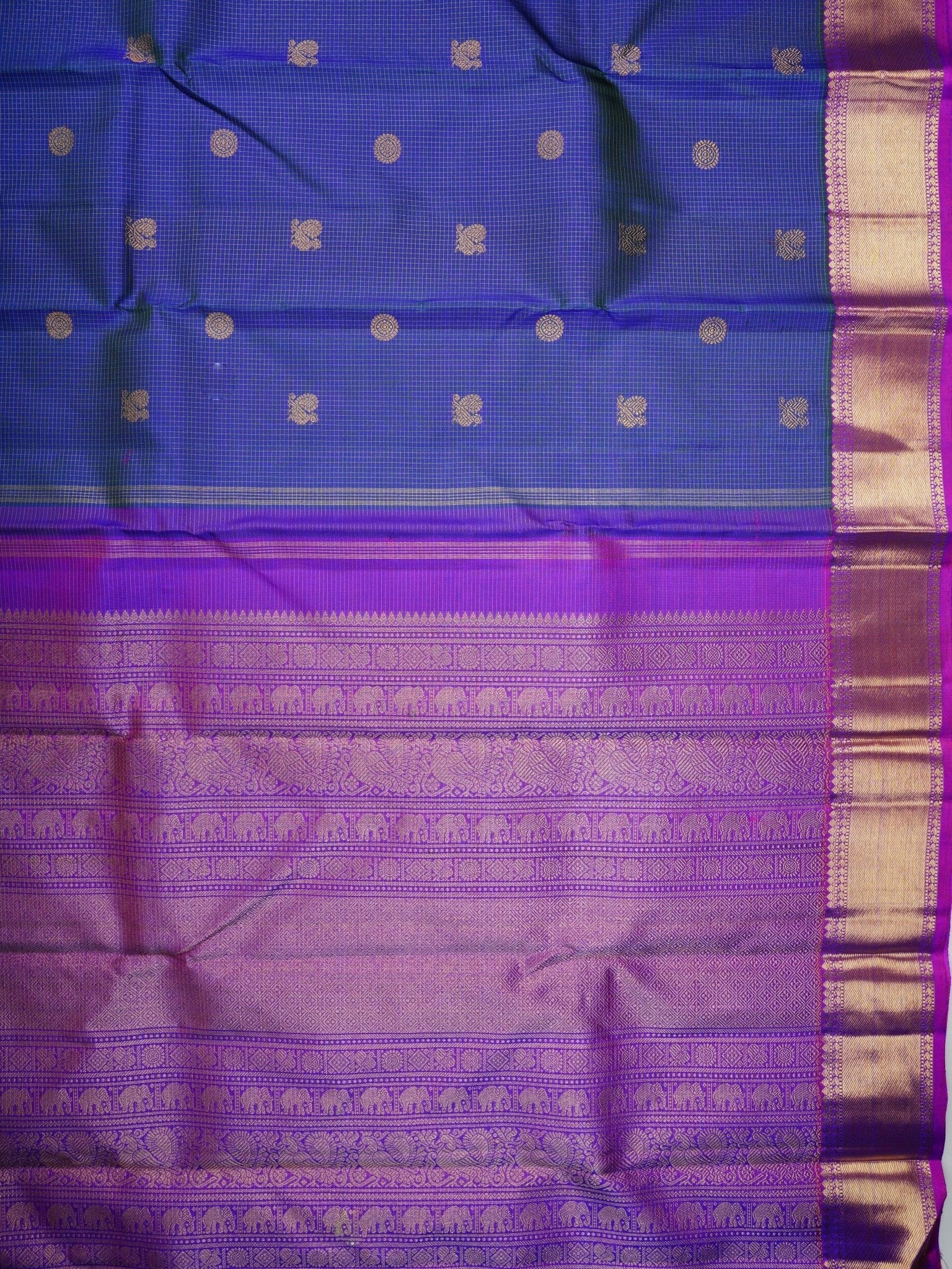 Kanchipuram Silk Blue  100% Pure Silk  - Manoranjitham Weaves - Handloom Store