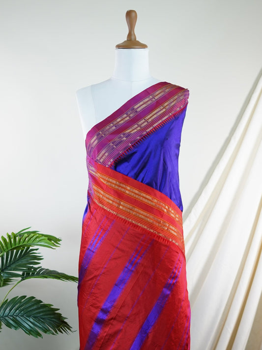 Narayanpet Royal Blue 100% Pure Silk  - Manoranjitham Weaves - Handloom Store
