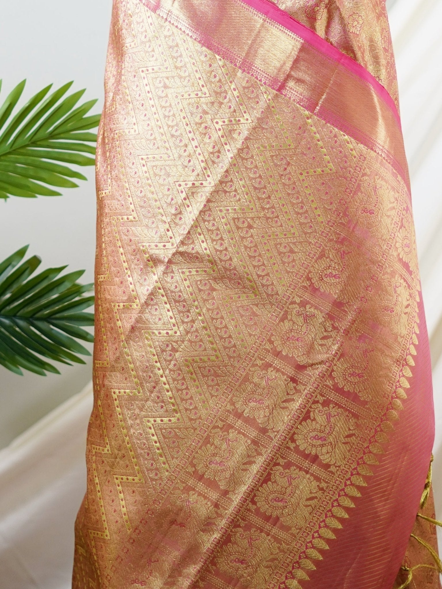 Kanchipuram Silk Blush Pink 100% Pure Silk  - Manoranjitham Weaves - Handloom Store