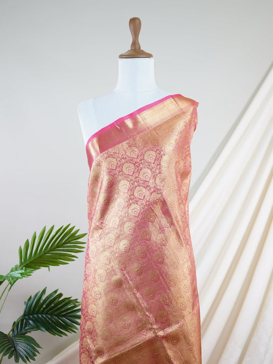 Kanchipuram Silk Blush Pink 100% Pure Silk  - Manoranjitham Weaves - Handloom Store