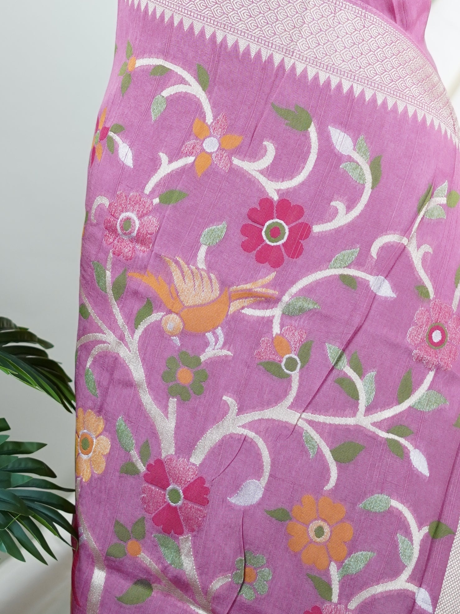 Georgette Baby Pink Tussar Georgette - Manoranjitham Weaves - Handloom Store