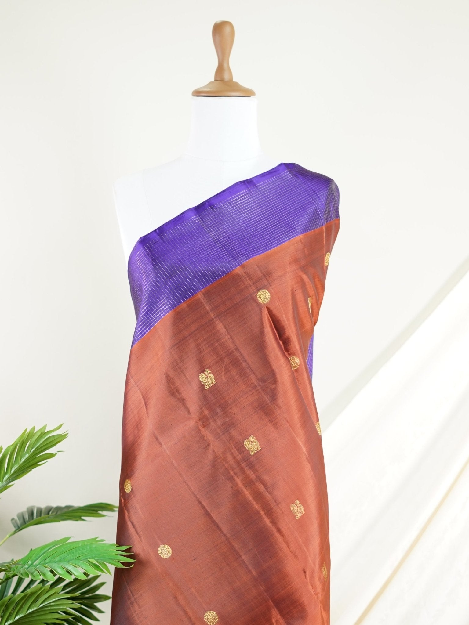 Kanchipuram Silk Brown 100% Pure Silk  - Manoranjitham Weaves - Handloom Store