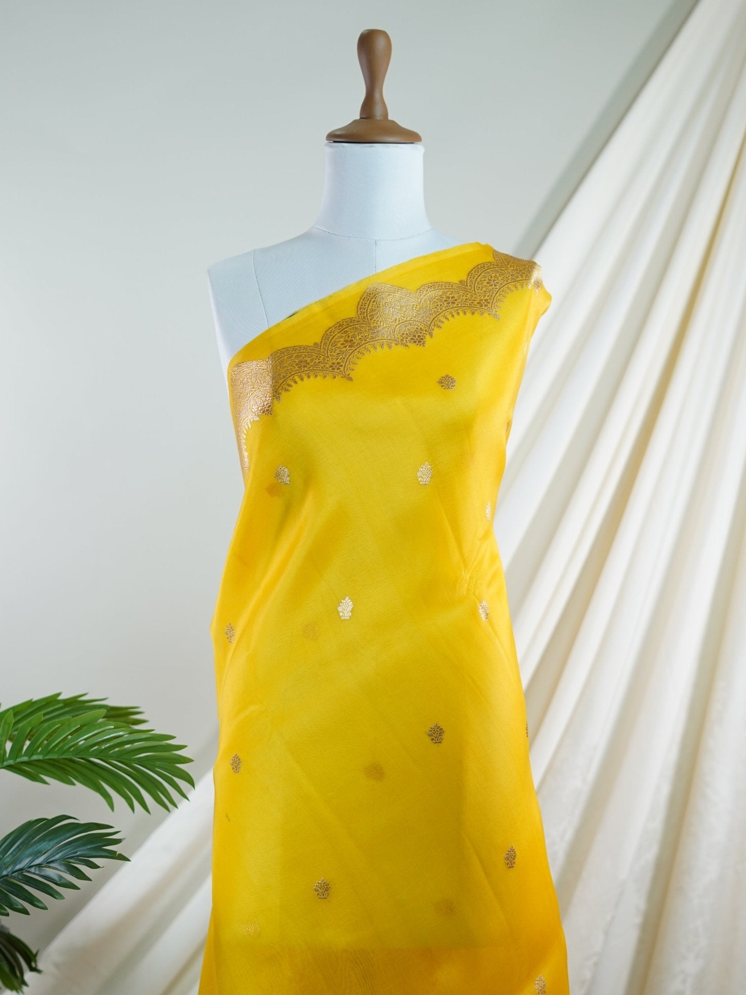 Katan Yellow 100% Pure Katan Soft Silk - Manoranjitham Weaves - Handloom Store