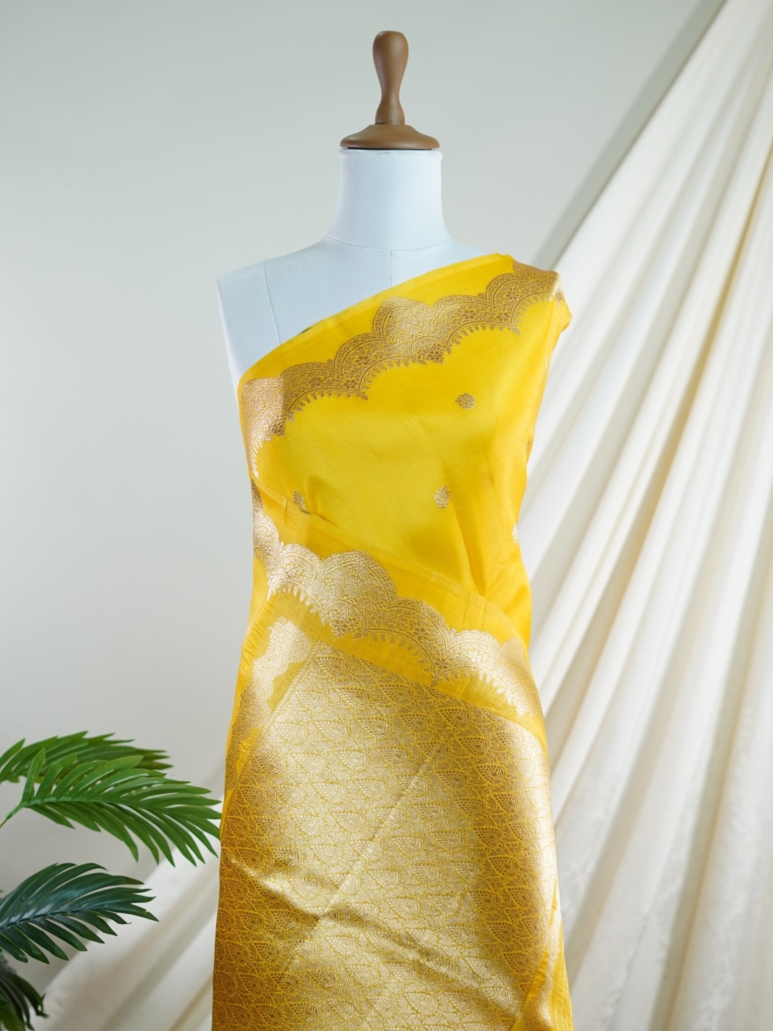 Katan Yellow 100% Pure Katan Soft Silk - Manoranjitham Weaves - Handloom Store