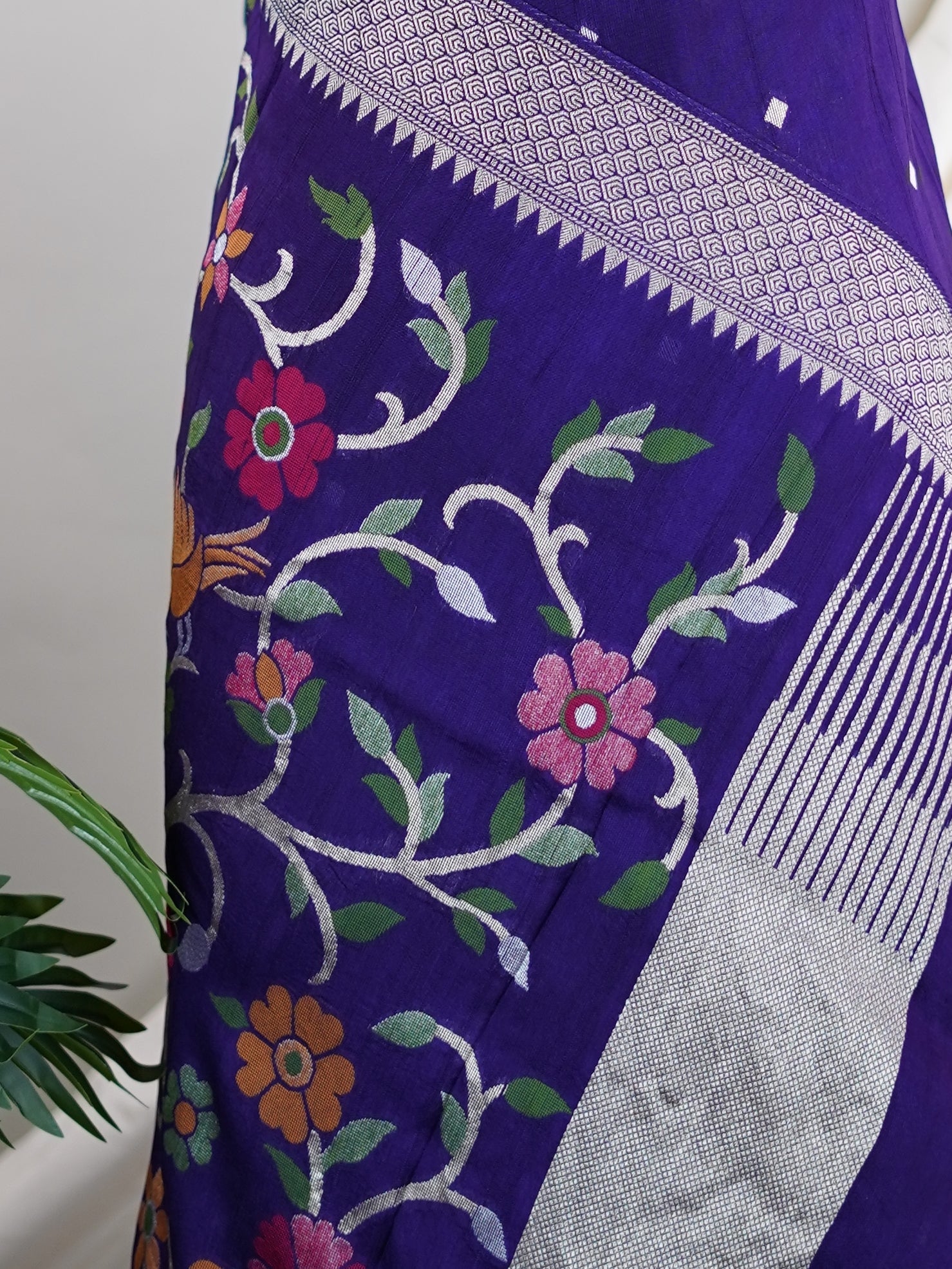 Georgette Violet Tussar Georgette - Manoranjitham Weaves - Handloom Store