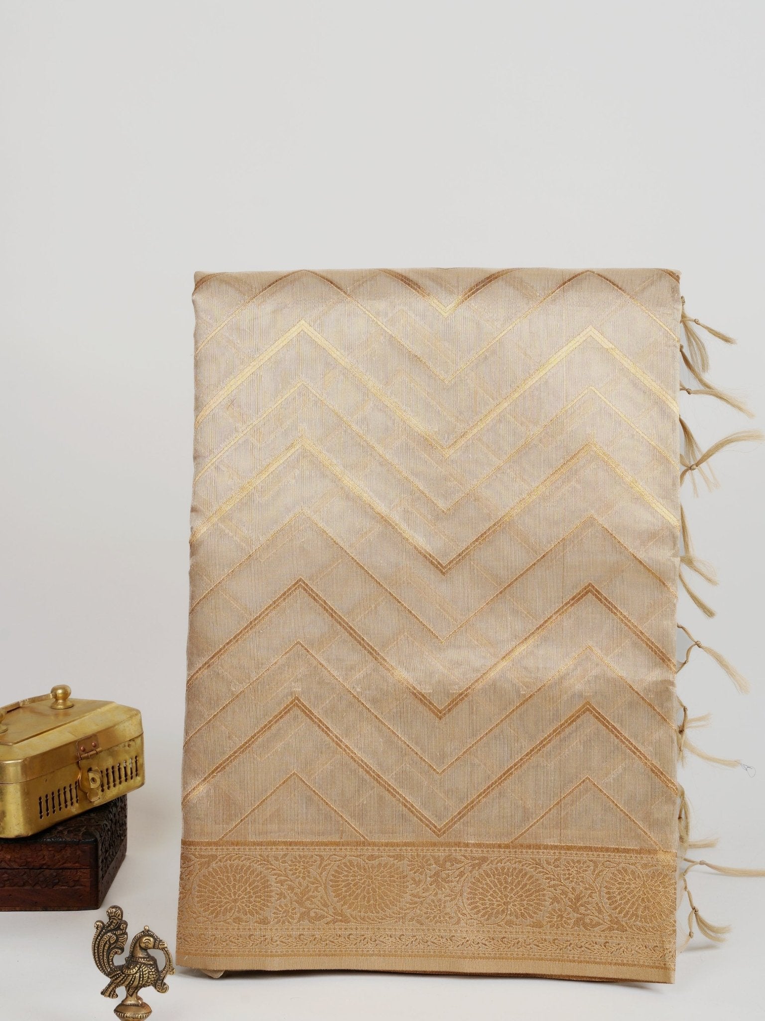 tissue Gold Kora Semi Tissue - Manoranjitham Weaves - Handloom Store