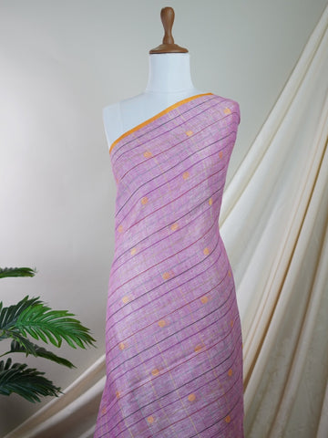 Linen A masterpiece from Gujarat, this Linen saree in Light Pink is a tribute to India's rich handloom legacy. The nan weaving and Handwork motifs make it a perfect choice for brides and celebrations. Every thread speaks of elegance, tradition, and the skilled hands that bring this saree to life. Tilak Kamoda - Light Pink Handloom Cotton Saree | Zari Border | Traditional - Manoranjitham Weaves - Handloom Store