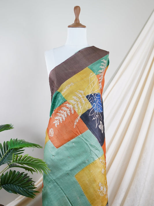 Tussars Light Orange 100% Pure Tussar - Manoranjitham Weaves - Handloom Store